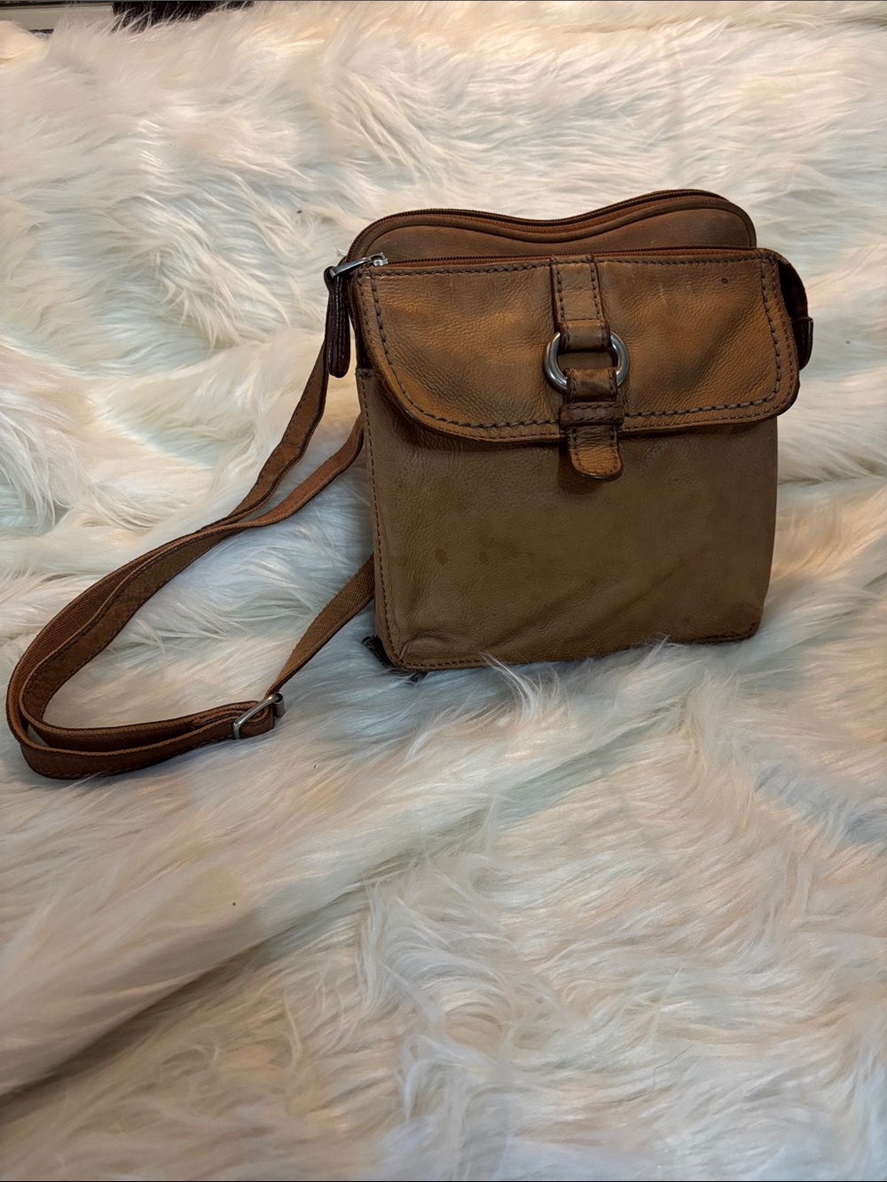 Fossil Brown Leather Crossbody Bag - Casual Men’s Shoulder Bag